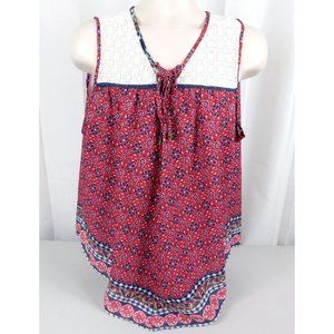 Westport 1962 Sleeveless Tunic w/Tie Lace Bodice 2X Multi Color Polyester/Cotton